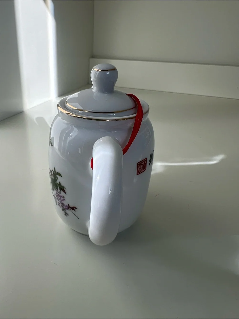 White Porcelain Teapot with Bird & Floral Motif
